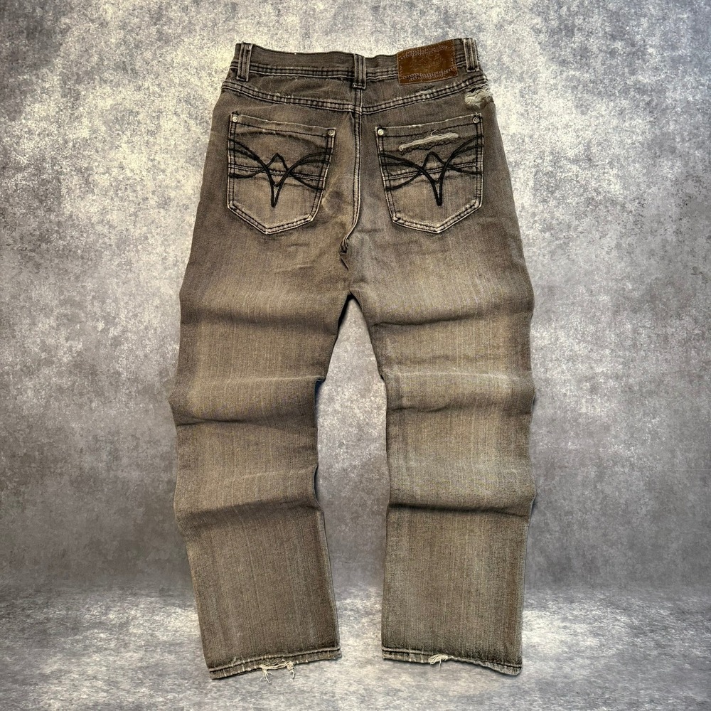 Y2K Old Skool Premium Denim Mens Grey Distressed Straight Leg Jeans Size 30x32